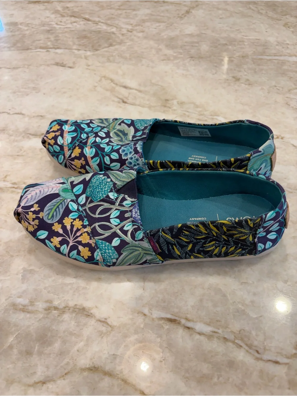 TOMS Navy Floral Slip-On Shoes with Teal Accents